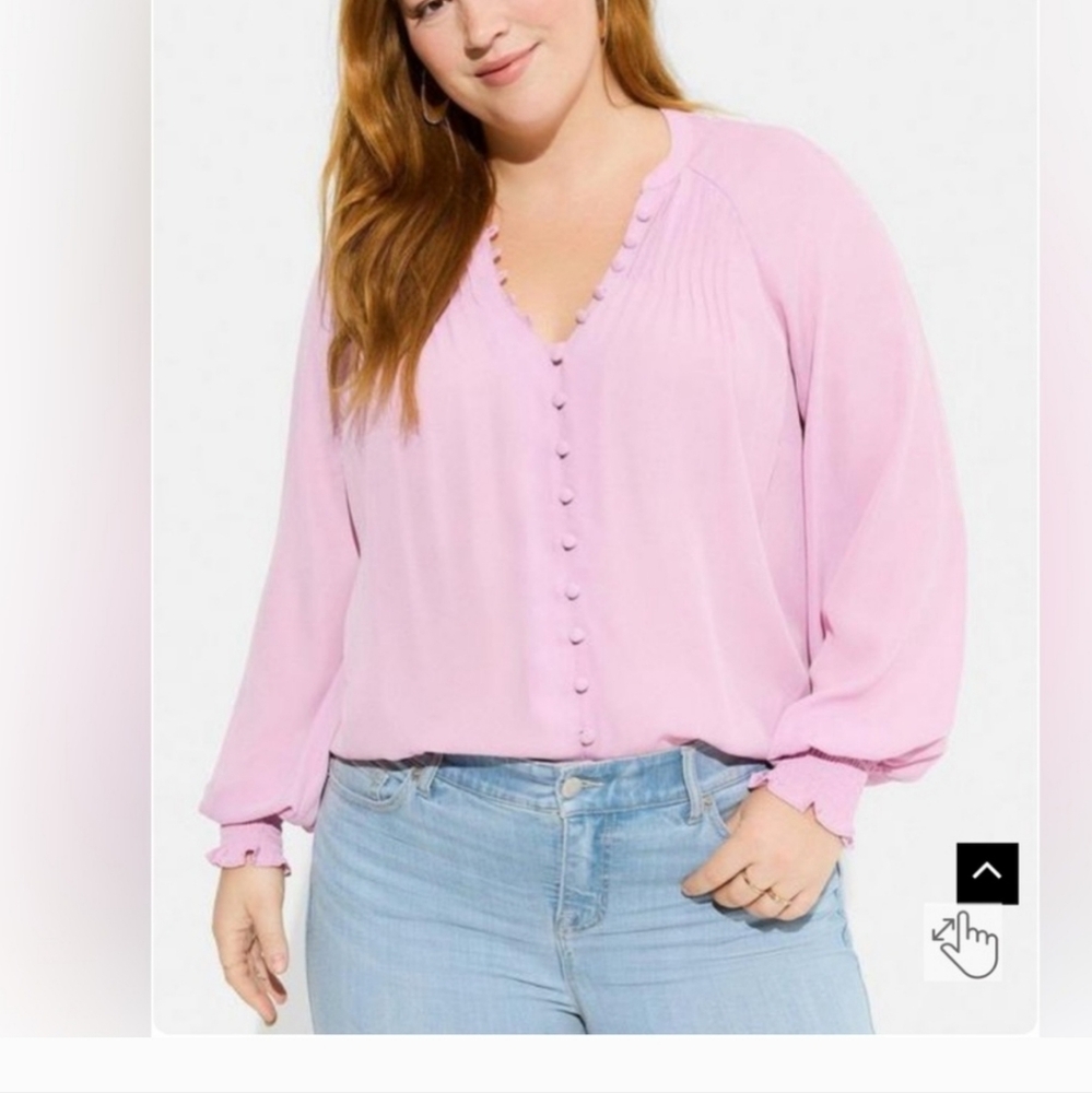 Women's Mauve Pink V-Neck Button-Front LS Blouse- Size O,Torrid. EUC.